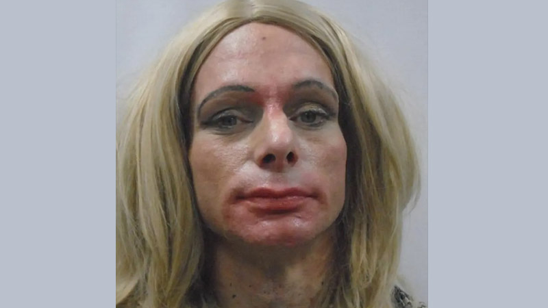 Man in Blond Wig and Smeared Makeup